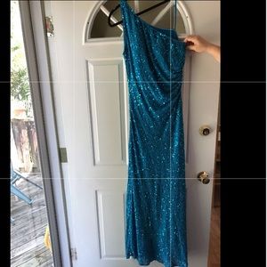 Long blue sparkly dress